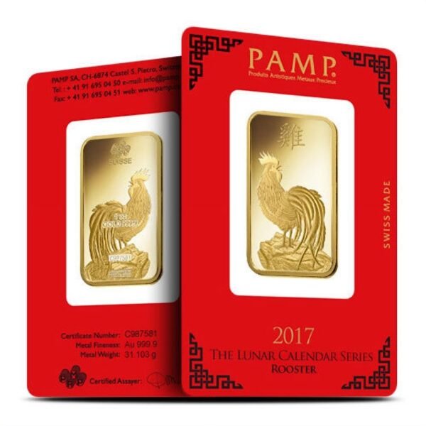 1 oz PAMP Suisse Lunar Rooster Gold