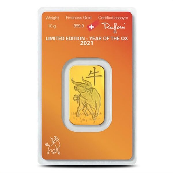 10 Gram Argor Heraeus Lunar Ox Gold Bar (New w/ Assay) - Image 2