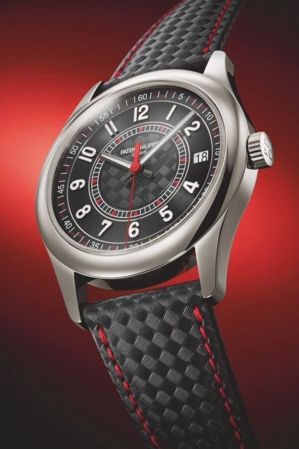 Buy Patek Philippe 6007G-010 Calatrava Date Sweep Seconds White Gold Black Carbon Motif Dial Red - Image 4