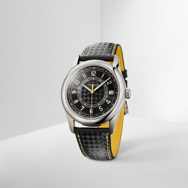 Buy Patek Philippe 6007G-001 Calatrava Date Sweep Seconds White Gold Black Carbon Motif Yellow Dial - Image 8