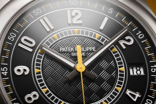 Buy Patek Philippe 6007G-001 Calatrava Date Sweep Seconds White Gold Black Carbon Motif Yellow Dial - Image 4