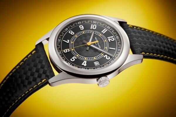 Buy Patek Philippe 6007G-001 Calatrava Date Sweep Seconds White Gold Black Carbon Motif Yellow Dial - Image 5