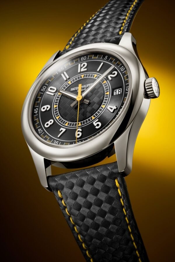 Buy Patek Philippe 6007G-001 Calatrava Date Sweep Seconds White Gold Black Carbon Motif Yellow Dial - Image 6
