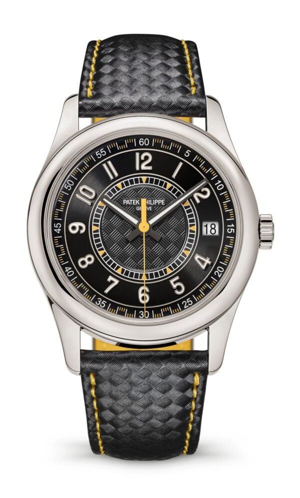 Buy Patek Philippe 6007G-001 Calatrava Date Sweep Seconds White Gold Black Carbon Motif Yellow Dial - Image 7