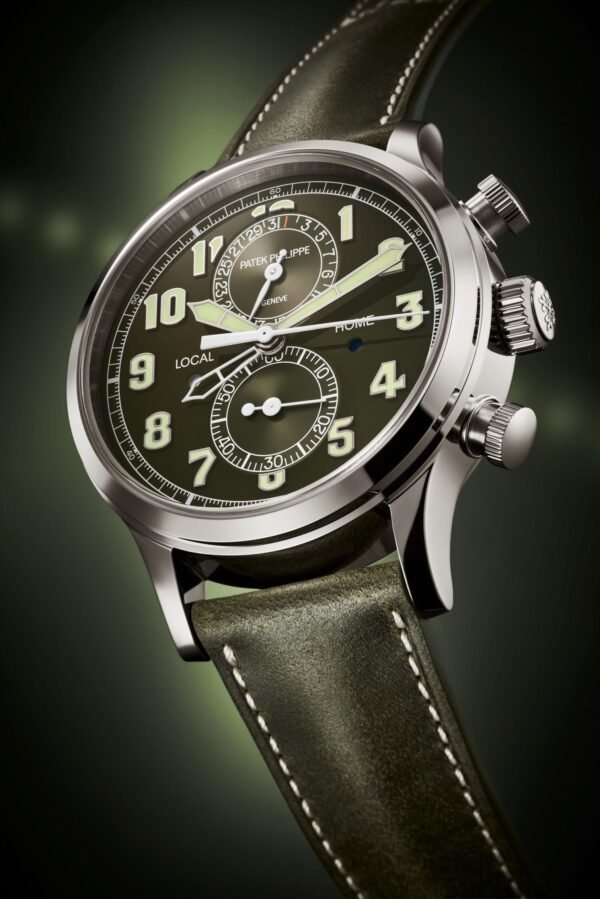 Buy Patek Philippe 5924G-010 Complications Calatrava Pilot Travel Time Chronograph White Gold Khaki Green Dial - Image 9