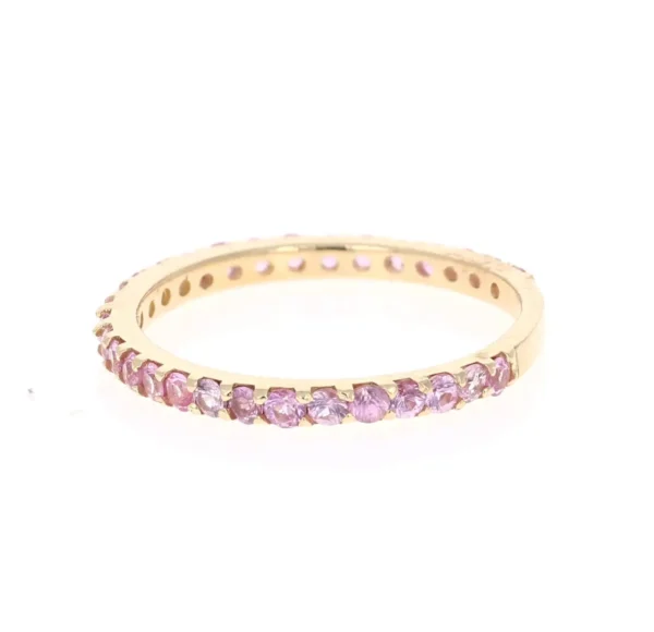 0.92 Carat Round Cut Pink Sapphire Band 14 Karat Yellow Gold - Image 2