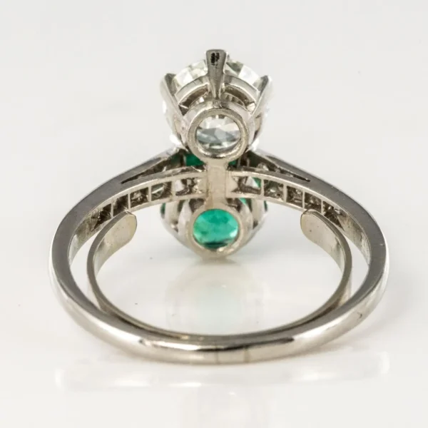1930s French Platinum Art Deco Emerald Diamond "You and Me" Ring - Image 11