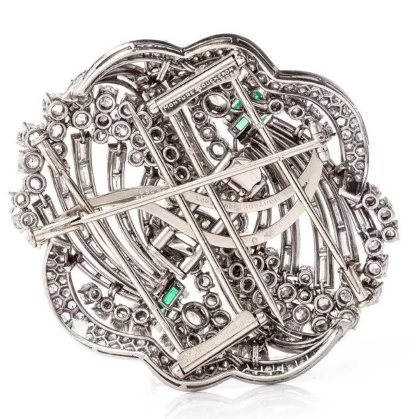 1960s Boucheron Paris Emerald Diamond Platinum Double Clip Brooch Pin - Image 5