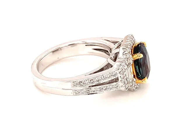 2.02 Carat GIA Certified Alexandrite Chrysoberyl and Diamond Engagement Ring - Image 3