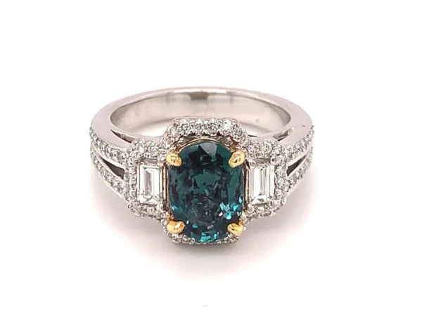 2.02 Carat GIA Certified Alexandrite Chrysoberyl and Diamond Engagement Ring - Image 2