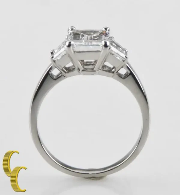 2.10 Carat Emerald Cut Diamond 3-Stone Platinum Ring with GIA Certified - Image 6