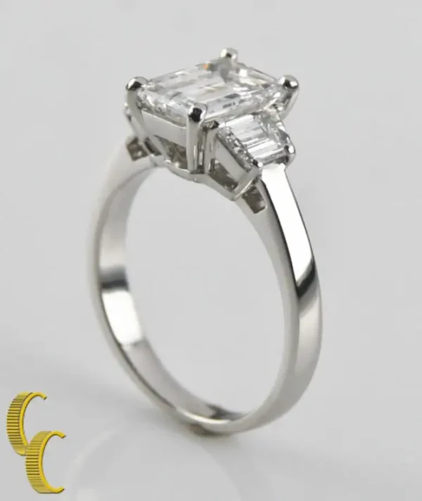 2.10 Carat Emerald Cut Diamond 3-Stone Platinum Ring with GIA Certified - Image 5