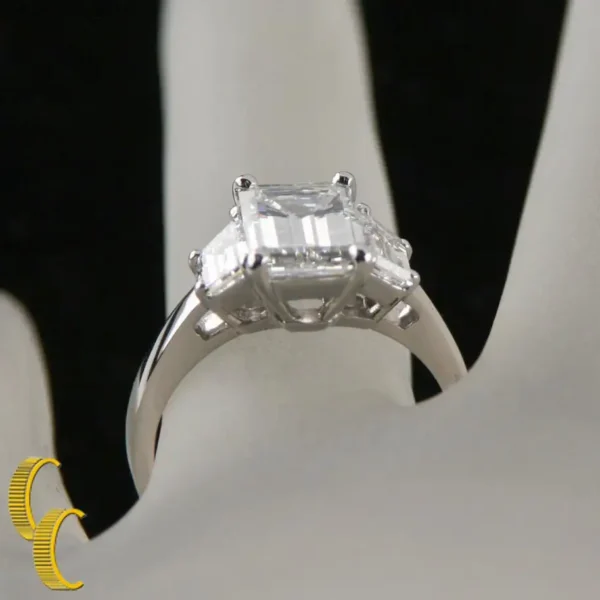 2.10 Carat Emerald Cut Diamond 3-Stone Platinum Ring with GIA Certified - Image 4