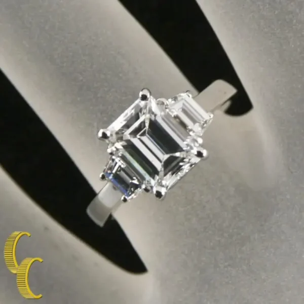 2.10 Carat Emerald Cut Diamond 3-Stone Platinum Ring with GIA Certified - Image 2
