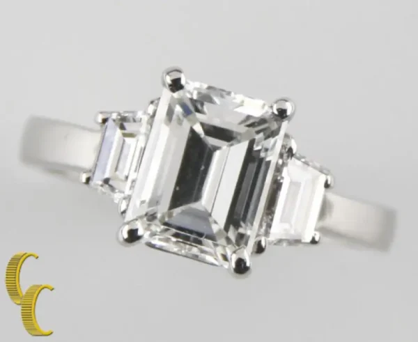 2.10 Carat Emerald Cut Diamond 3-Stone Platinum Ring with GIA Certified - Image 3