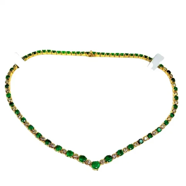 22.00 Carat AAA Colombian Emerald Diamond Necklace 18 Karat Yellow Gold - Image 2
