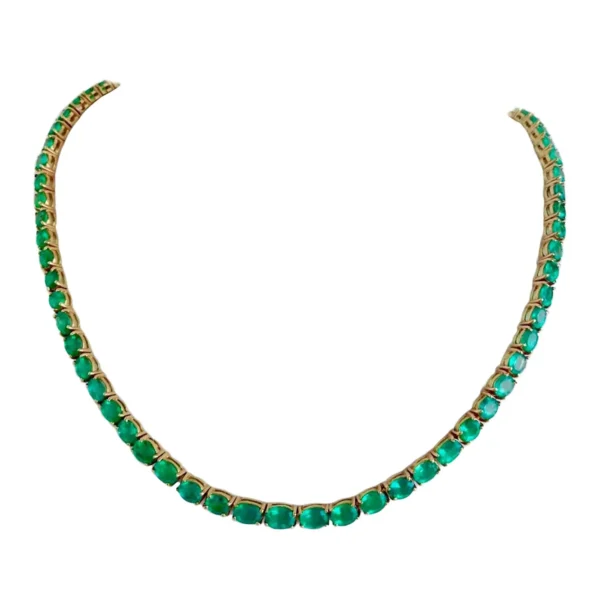 25 Carat Natural Oval Colombian Emerald Necklace 18 Karat Yellow Gold - Image 7