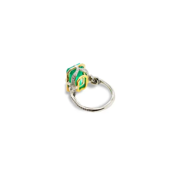 3ct Emerald in Forget Me Knot Ring Platinum and 22ct Yellow Gold - Image 8