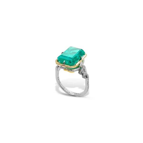 3ct Emerald in Forget Me Knot Ring Platinum and 22ct Yellow Gold - Image 3