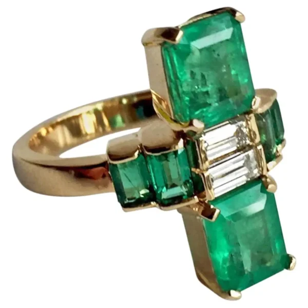 4.24 Carat Fine Colombian Emerald Diamond Art Deco Style Ring 18K - Image 9