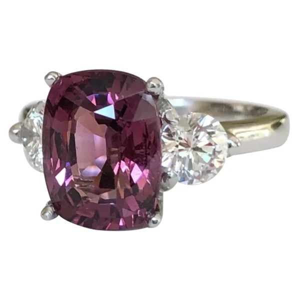 5.10 Carat Spinel and Diamond Three-Stone Platinum Engagement Ring - Image 13