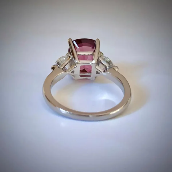 5.10 Carat Spinel and Diamond Three-Stone Platinum Engagement Ring - Image 11