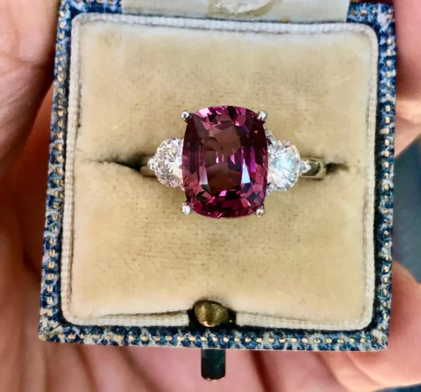 5.10 Carat Spinel and Diamond Three-Stone Platinum Engagement Ring - Image 17