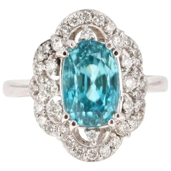 6.05 Carat Blue Zircon Diamond 14 Karat White Gold Ring - Image 2