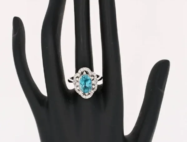6.05 Carat Blue Zircon Diamond 14 Karat White Gold Ring - Image 4