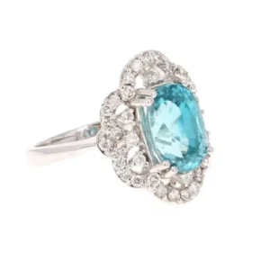 6.05 Carat Blue Zircon Diamond 14 Karat White Gold Ring