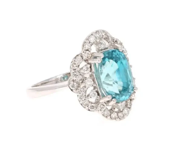 6.05 Carat Blue Zircon Diamond 14 Karat White Gold Ring