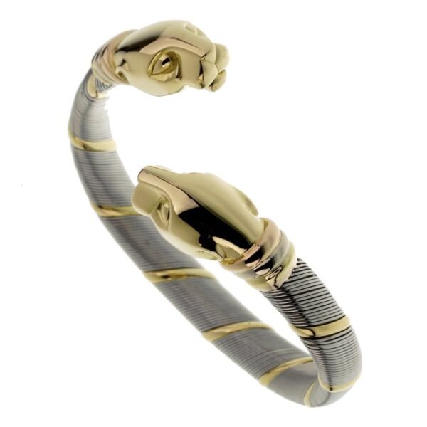 Cartier Panthere Stainless Steel Gold Bangle Bracelet - Image 3