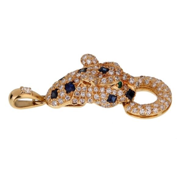 Adler Panther Diamond Sapphire 18k Yellow Gold Pendant - Image 3
