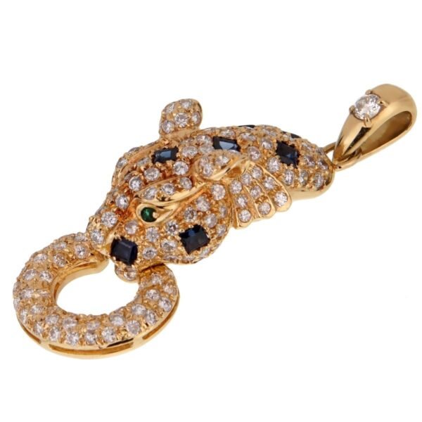 Adler Panther Diamond Sapphire 18k Yellow Gold Pendant - Image 2