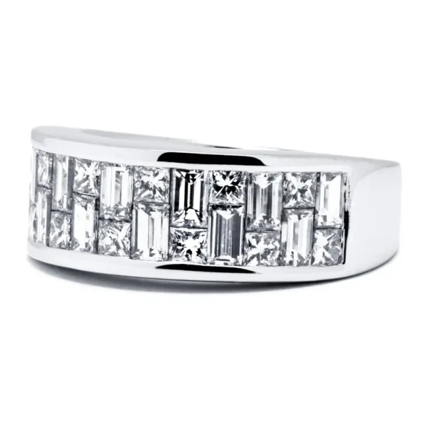 Alex Jona Baguette and Square Cut White Diamond 18 Karat White Gold Band Ring - Image 3