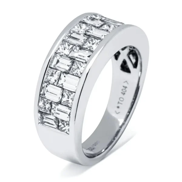 Alex Jona Baguette and Square Cut White Diamond 18 Karat White Gold Band Ring - Image 2