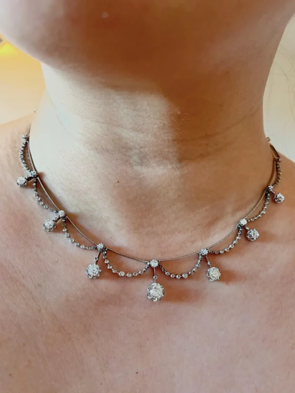 Antique Belle Époque Platinum Diamond Swag Necklace - Image 6