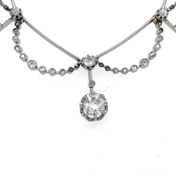Antique Belle Époque Platinum Diamond Swag Necklace - Image 3