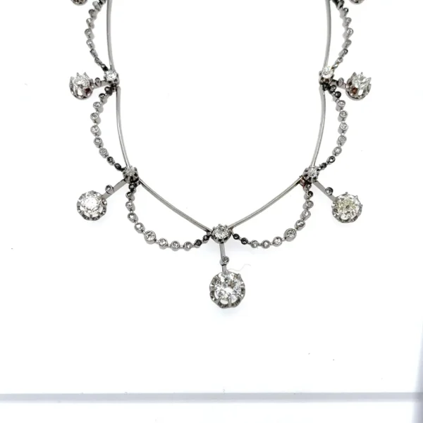 Antique Belle Époque Platinum Diamond Swag Necklace - Image 4