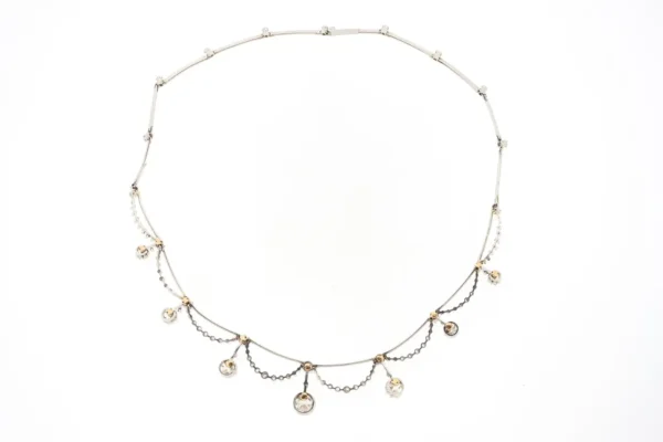 Antique Belle Époque Platinum Diamond Swag Necklace - Image 2