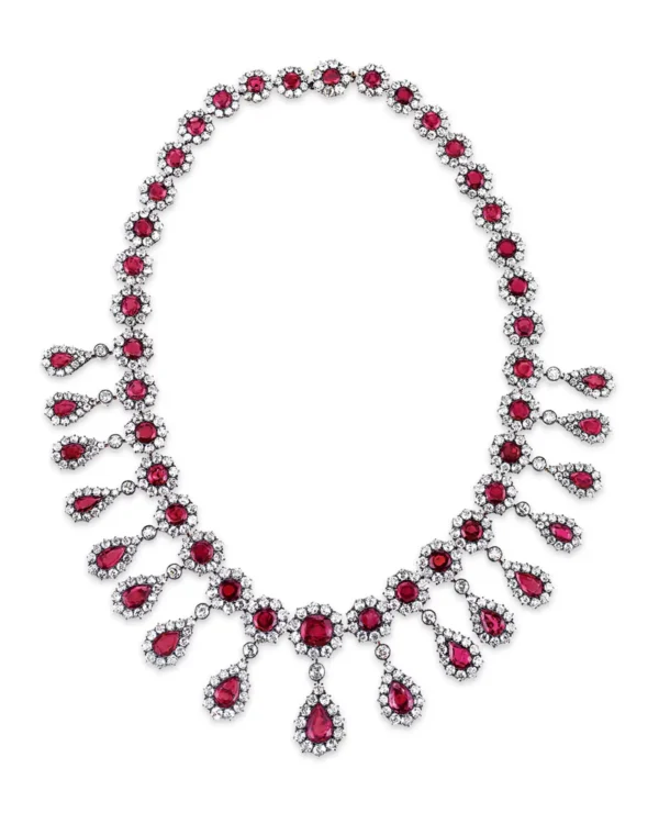 Antique Burma Ruby and Diamond Necklace