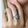 Antique Edwardian Old Cut Cushion Diamond 2.0cts & Emerald Ring in Platinum - Image 4