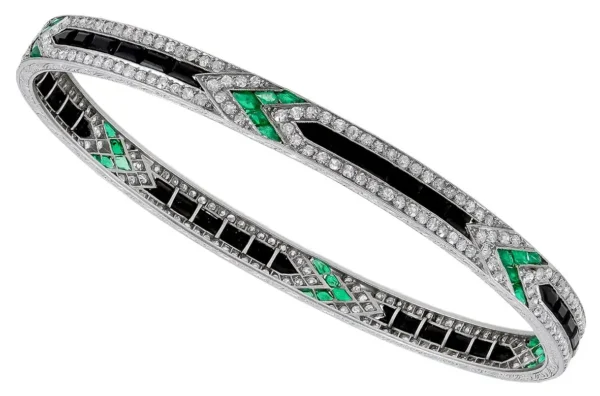 Art Deco Diamond Emerald Onyx Bangle Van Cleef & Arpels - Image 3