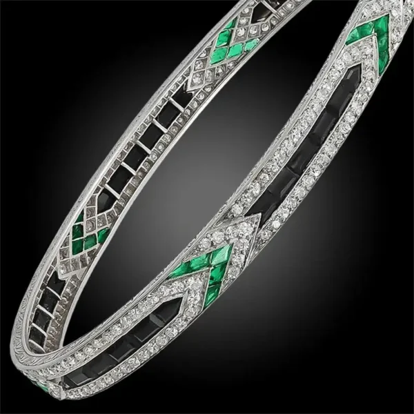 Art Deco Diamond Emerald Onyx Bangle Van Cleef & Arpels - Image 4