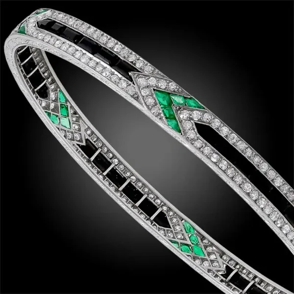 Art Deco Diamond Emerald Onyx Bangle Van Cleef & Arpels - Image 2