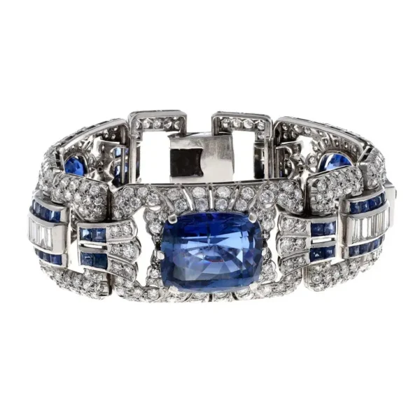 Art Deco Diamond Sapphire Platinum Bracelet - Image 8
