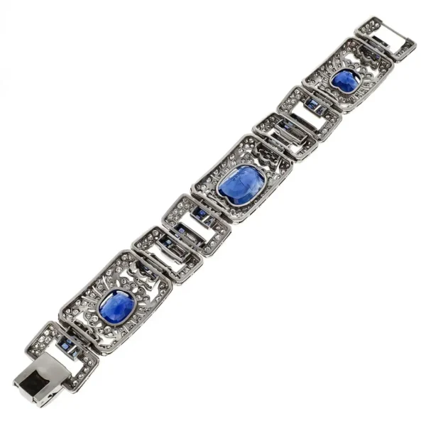 Art Deco Diamond Sapphire Platinum Bracelet - Image 3