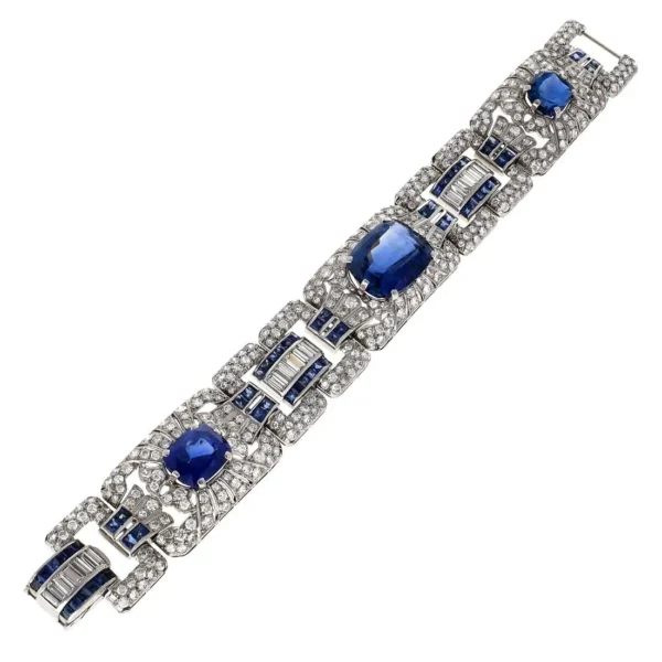 Art Deco Diamond Sapphire Platinum Bracelet - Image 2
