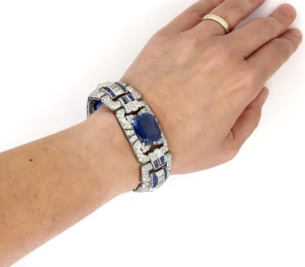 Art Deco Diamond Sapphire Platinum Bracelet - Image 12