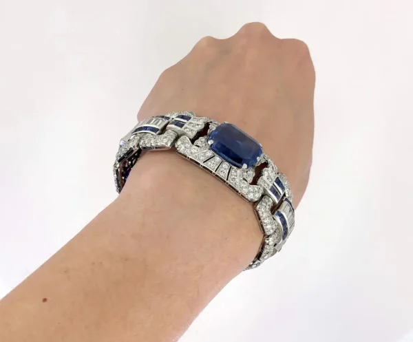 Art Deco Diamond Sapphire Platinum Bracelet - Image 11